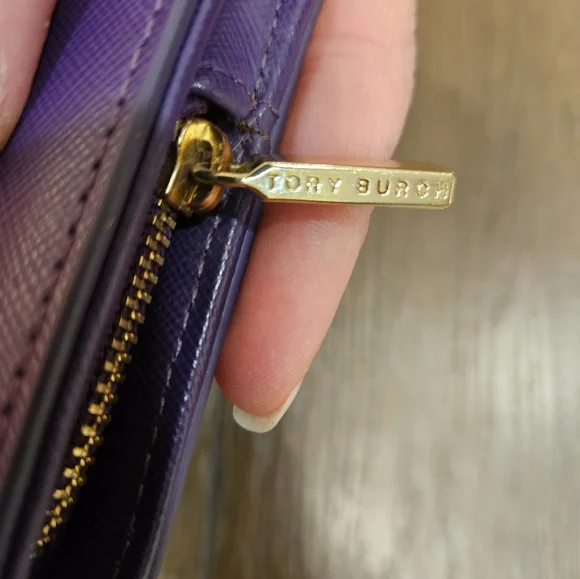 Tory Burch Long Dual Snap Purple Wallet + Chain